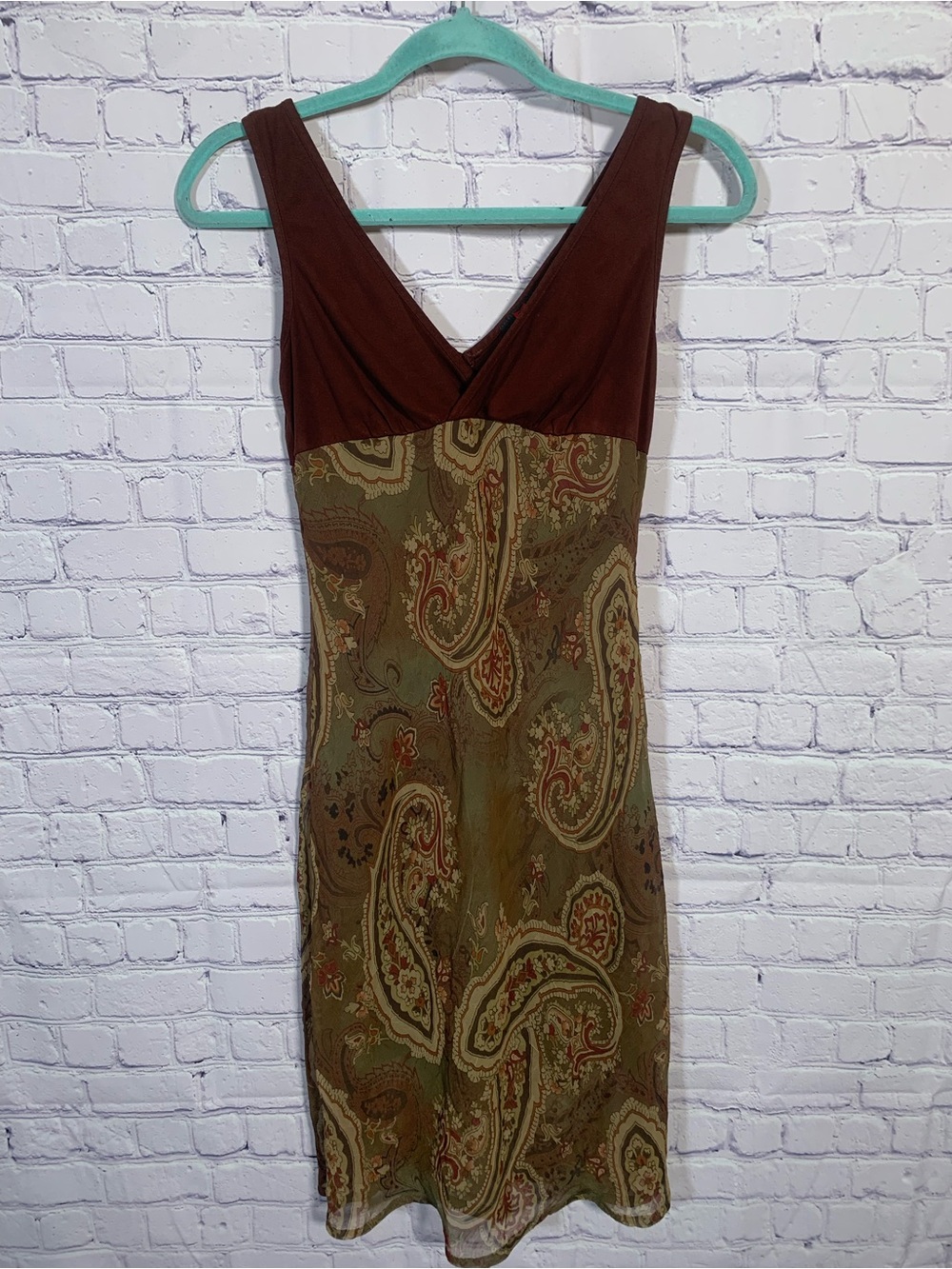 Emergency Exit VTG Y2K V-Neck Sleeveless Dress Paisley Brown Size 5 Forest Fairy